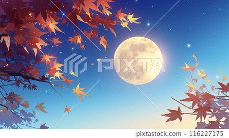 Scenery with the moon and autumn leaves AI image 116227175