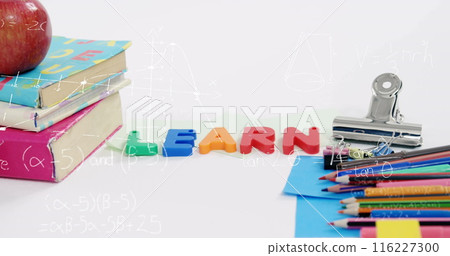 Image of mathematical data processing over school items 116227300