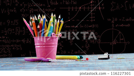 Image of mathematical data processing over school items 116227301