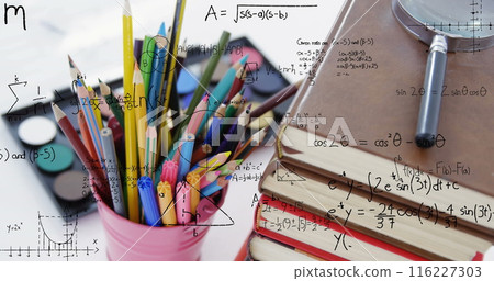 Image of mathematical data processing over school items 116227303