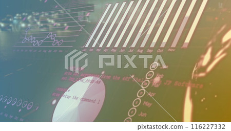 Image of financial data processing over road traffic 116227332