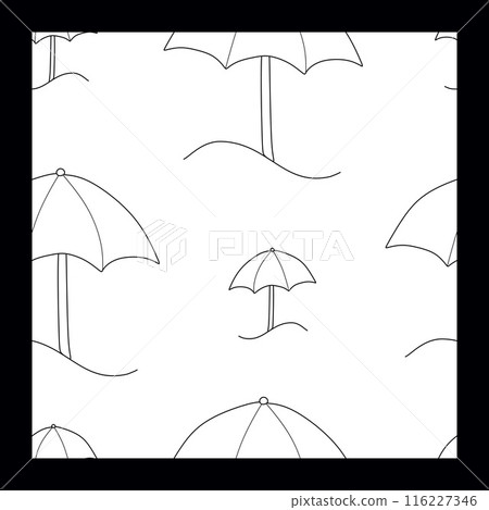 Seamless summer pattern beach umbrella. Linear Hand drawn vector illustration. Vacation Outdoor sun protection. Background Illustration for Wrapping, T-shirt print, Textile, Fabric design. 116227346
