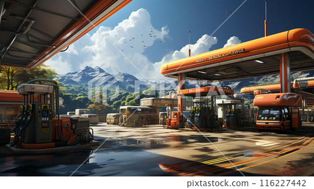 A modern filling station for refueling cars with gasoline, diesel or gas. AI generated 116227442