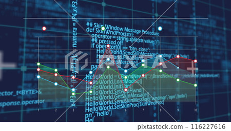 Image of data processing over grid on dark backgorund 116227616