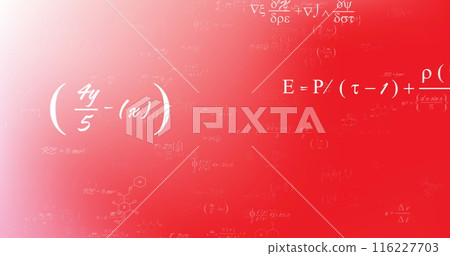 Image of mathematical equations and chemical structures against pink gradient background 116227703
