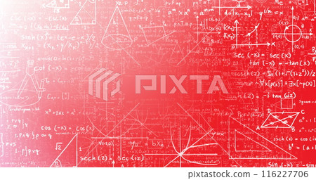 Image of mathematical equations and diagrams floating against pink gradient background Image of mathematical equations and diagrams floating against pink gradient background 116227706
