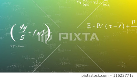 Image of science concept icons and mathematical equations against green gradient background Image of science concept icons and mathematical equations against green gradient background 116227712