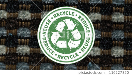 Image of green recycling icon over red mesh Image of green recycling icon over red mesh 116227830