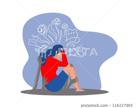 frightened woman is afraid of a scary shadow monster. A woman suffering from phobia and panic attacks. frightened woman is afraid of a scary shadow monster. A woman suffering from phobia and panic attacks. 116227865