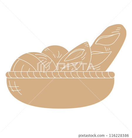 籃子裡麵包的剪影插圖，圖標 116228386
