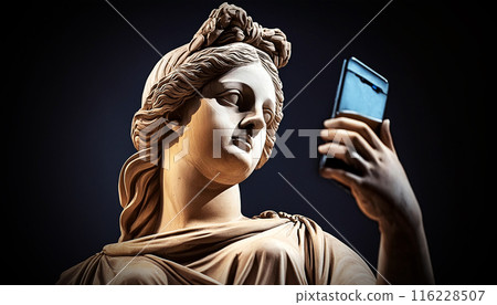 Close-up of a Female Marble Statue Using a Smartphone - Generative Ai 116228507