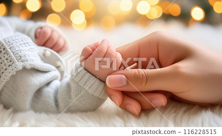 Close-up of a Hand of Newborn Baby in the Mother Hand - Generative Ai 116228515