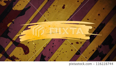 Image of yellow shape with copy space over lines on yellow background 116228744