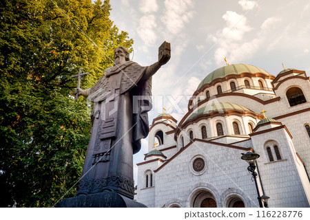 Statue of St. Sava with Church on background. Belgrade, Serbia 116228776