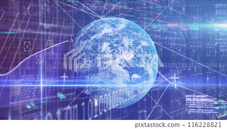 Image of binary coding and data processing over globe 116228821