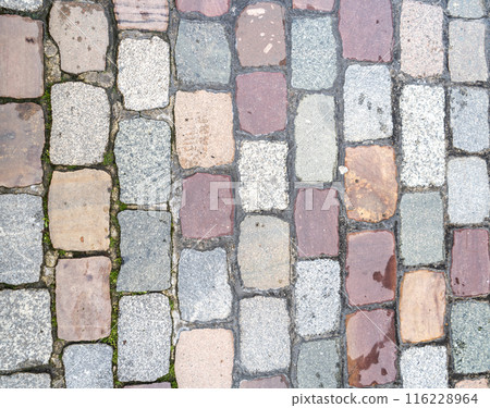 Old Stone Pavement Texture Background, Ancient Granite Cobblestone Road Pattern, Block Sidewalk Old Stone Pavement Texture Background, Ancient Granite Cobblestone Road Pattern, Block Sidewalk 116228964