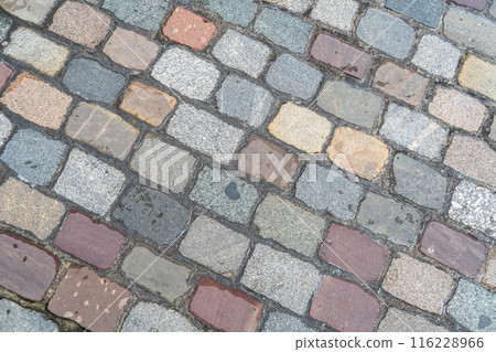 Old Stone Pavement Texture Background, Ancient Granite Cobblestone Road Pattern, Block Sidewalk Old Stone Pavement Texture Background, Ancient Granite Cobblestone Road Pattern, Block Sidewalk 116228966