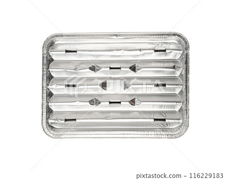 Aluminum Trays for BBQ Isolated, Disposable Grill Tray or Barbecue Tray, White Background 116229183