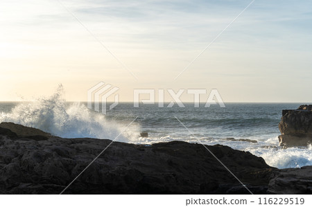 Ocean Surf, Sea Waves in Essaouira, Morocco Coast, Surf Motion with Foam and Spray 116229519