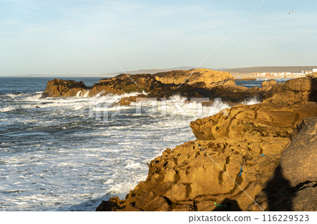 Ocean Surf, Sea Waves in Essaouira, Morocco Coast, Surf Motion with Foam and Spray 116229523