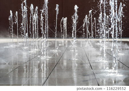 Fountain Water, Falling Fountain Jets, Waterfall Splashes, Waterfalls Motion, Summer Park Stream 116229552