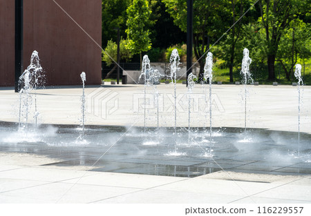 Fountain Water, Falling Fountain Jets, Waterfall Splashes, Waterfalls Motion, Summer Park Stream 116229557
