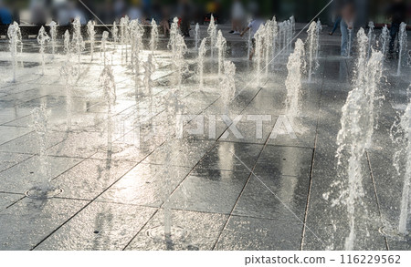 Fountain Water Texture Background, Falling Fresh Fountain Jets, Waterfall Splash Pattern, Summer Park 116229562