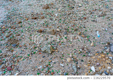 Microplastics on Sand Beach. Micro Plastics Garbage, Tiny Trash Pieces, Microplastic Waste, Dirty Shore 116229570