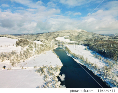 Aerial photography of Hokkaido in winter 116229711