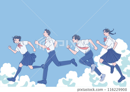 男女同學開始微笑奔跑 男女同學開始微笑奔跑 116229908