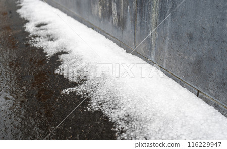 Big Hails after Hailstorm, Ice Hail on Street, Large Hailstone Damage, Big Ice Balls, Natural Disaster Big Hails after Hailstorm, Ice Hail on Street, Large Hailstone Damage, Big Ice Balls, Natural Disaster 116229947