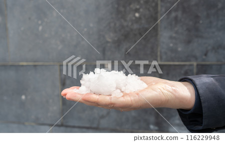 Big Hails after Hailstorm, Ice Hail on Street, Large Hailstone Damage, Big Ice Balls, Natural Disaster Big Hails after Hailstorm, Ice Hail on Street, Large Hailstone Damage, Big Ice Balls, Natural Disaster 116229948
