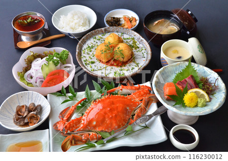 A luxurious dinner table filled with the bounty of the sea 116230012