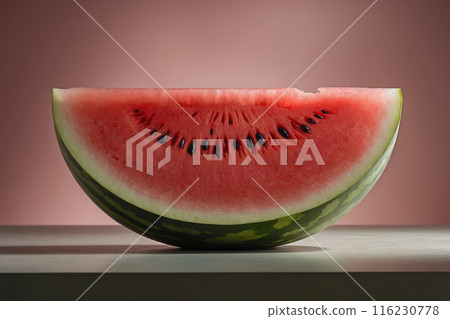 Watermelon slice on the table, close-up 116230778