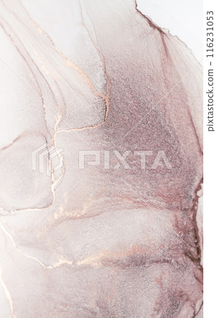 A close-up abstract painting featuring pink and gold hues, showcasing the flowing and swirling patterns of watercolor paint A close-up abstract painting featuring pink and gold hues, showcasing the flowing and swirling patterns of watercolor paint 116231053