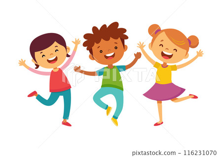Three children are playing and smiling 116231070