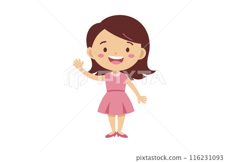 A cartoon girl in a pink dress is waving A cartoon girl in a pink dress is waving 116231093