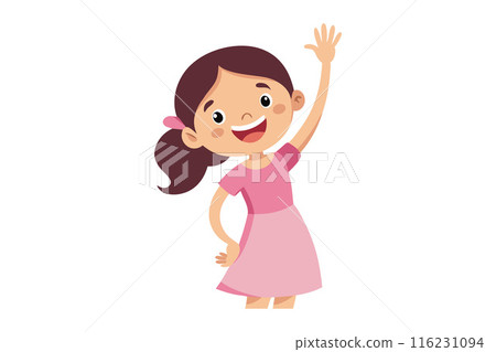 A girl is waving at the camera A girl is waving at the camera 116231094
