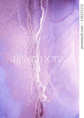 A close-up abstract image featuring a vibrant lavender background with swirling patterns of silver metallic paint A close-up abstract image featuring a vibrant lavender background with swirling patterns of silver metallic paint 116231152