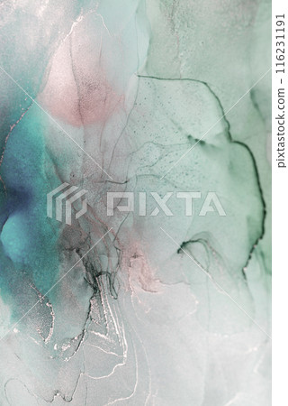 Abstract Ink Swirls in Teal, Grey, and Pink 116231191