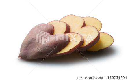 Hearts from potato on white background Hearts from potato on white background 116231204