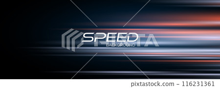 Blue and red high-speed background. Movement light trails effect on black abstract background. Wide technology banner with glowing blue and red light motion effect. Blue and red high-speed background. Movement light trails effect on black abstract background. Wide technology banner with glowing blue and red light motion effect. 116231361