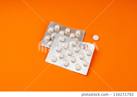 Pill Blister on Color Background, Silver Medicine Capsule Package, Drugs Packaging, Pill Pack 116231782