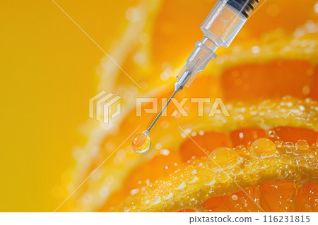syringe is inserted into an orange with Generative AI syringe is inserted into an orange with Generative AI 116231815