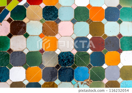 Color Tiles Background, Colored Stone Flooring, Retro Mosaic Tile, Vintage Terrazzo Wall 116232054