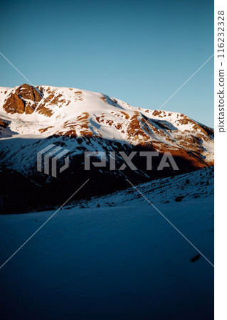 Panoramic view of the snowy mountains of the Alps. Nature. 116232328
