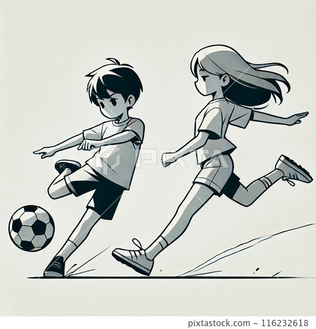 一個男人和一個女人踢足球的圖片 一個男人和一個女人踢足球的圖片 116232618