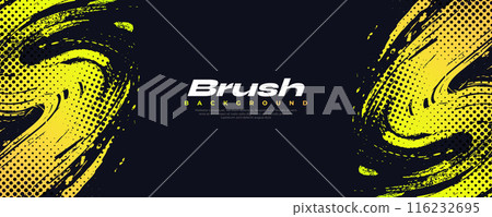 Abstract Sports Background with Orange and Green Gradient Brushstrokes and Halftone Effect. Vibrant Grunge Background 116232695