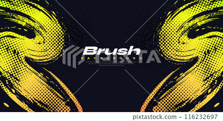 Abstract Sports Background with Orange and Green Gradient Brushstrokes and Halftone Effect. Vibrant Grunge Background 116232697
