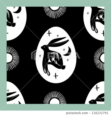 Black and White Happy Easter Linocut Seamless Pattern 116232791
